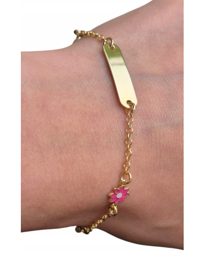 Bransoletka dziecięca srebro 925 pozłacane Kwiatek grawer 14–18