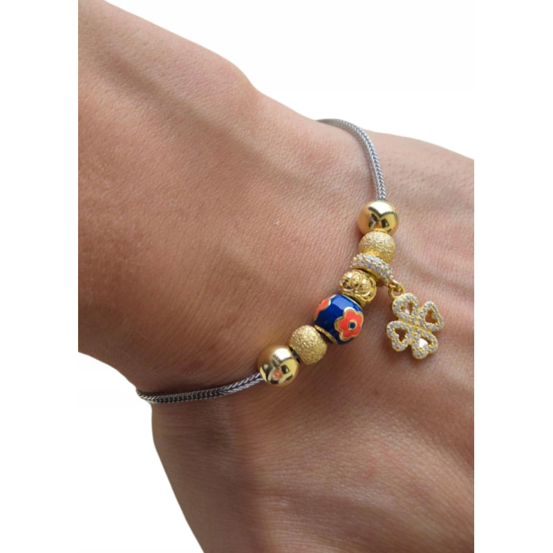 SREBRNA BRANSOLETKA DAMSKA KORALIKI REGULACJA SREBRO 925