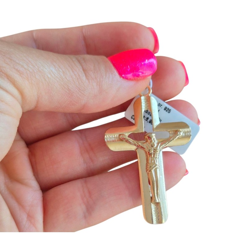 Duży srebrny pozłacany krucyfiks 925 – krzyżyk do łańcuszka ze srebra