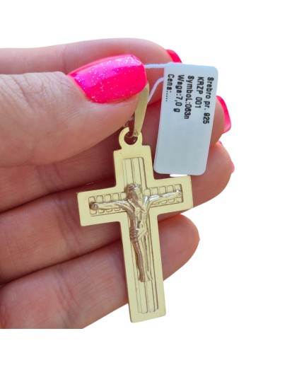 Duży srebrny pozłacany krucyfiks 925 – krzyżyk do łańcuszka