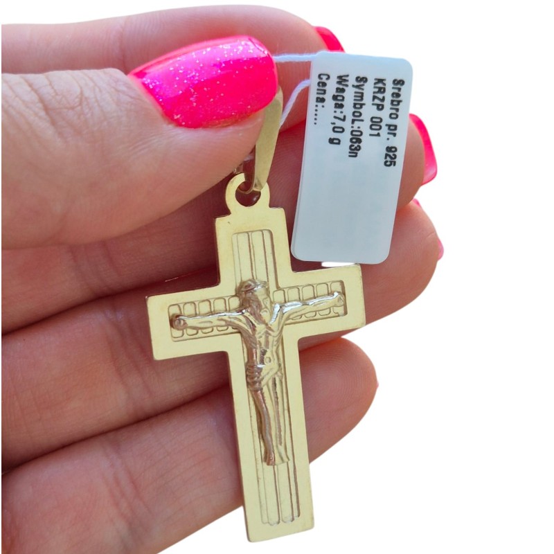 POZŁACANY KRZYŻYK DAMSKI MĘSKI Z KRUCYFIKSEM DO ŁAŃCUSZKA SREBRO