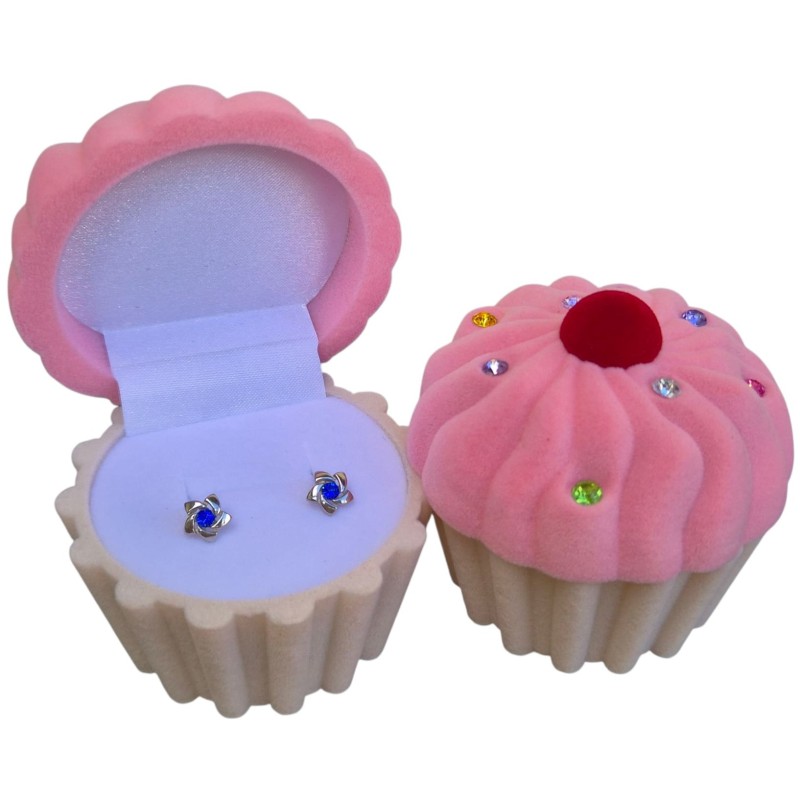 Pudełko welurowe prezentowe na kolczyki babeczka wielokolorowa