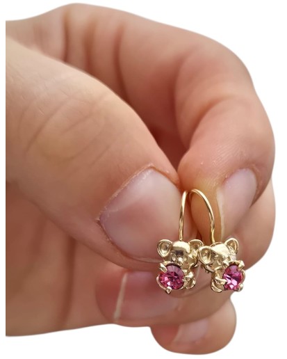 SREBRNE POZŁACANE KOLCZYKI DLA DZIECIĘCE WISZĄCE MISIE SREBRO 925