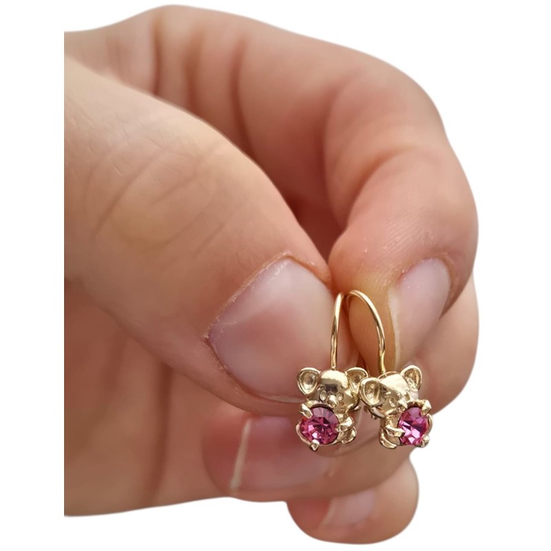 SREBRNE POZŁACANE KOLCZYKI DLA DZIECIĘCE WISZĄCE MISIE SREBRO 925