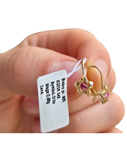 SREBRNE POZŁACANE KOLCZYKI DLA DZIEWCZYNKI WISZĄCE KWIATKI RÓŻ SREBRO 925