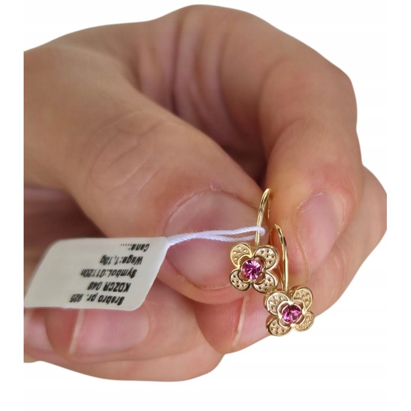 Pozłacane kolczyki dla dziewczynki wiszące z cyrkonią 925