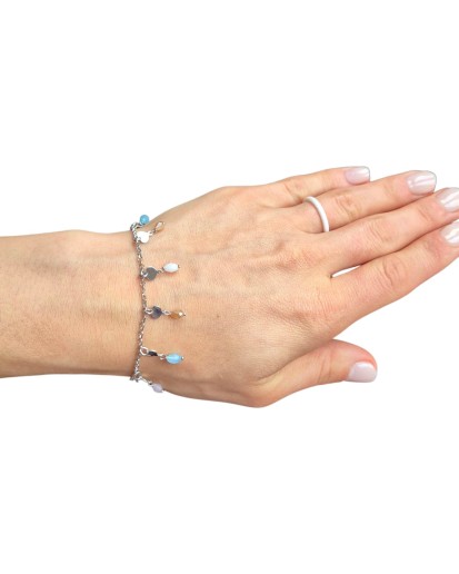 SREBRNA RODOWANA BRANSOLETKANA RĘKĘ DAMSKA Z KRYSZTAŁKAMI ZE SREBRA PR 925