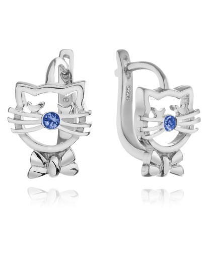 Srebrne kolczyki dla dziewczynki koty z cyrkoniami 925