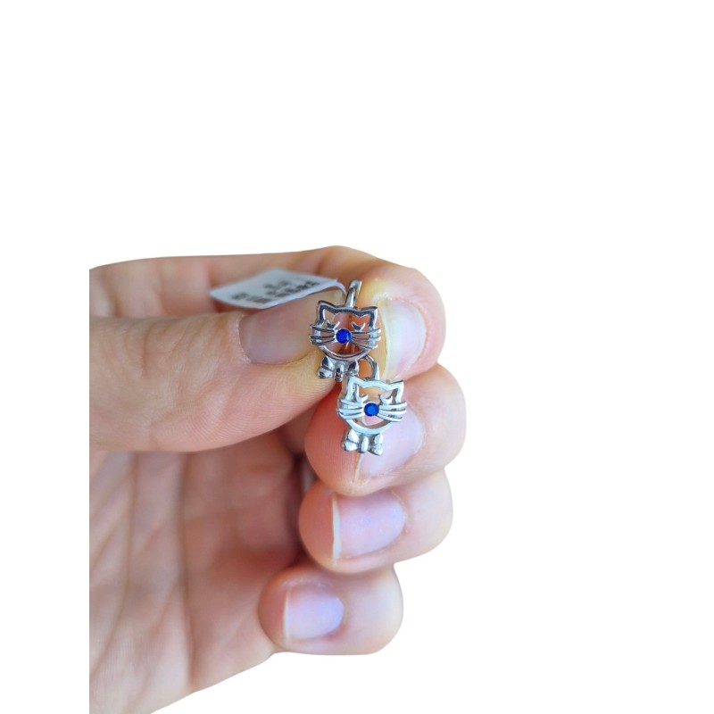 Srebrne kolczyki dla dziewczynki koty z cyrkoniami 925