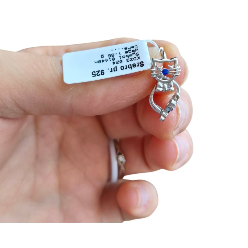 Srebrne kolczyki dla dziewczynki koty z cyrkoniami 925