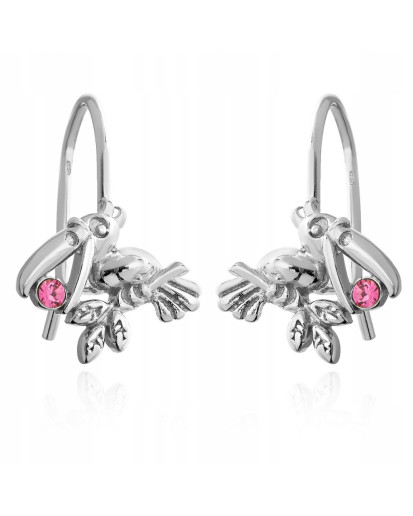 SREBRNE RODOWANE KOLCZYKI DLA DZIEWCZYNKI PTASZKI WISZĄCE 925
