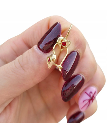 Kolczyki wiszące dla dziewczynki czerwone serce srebro próby 925