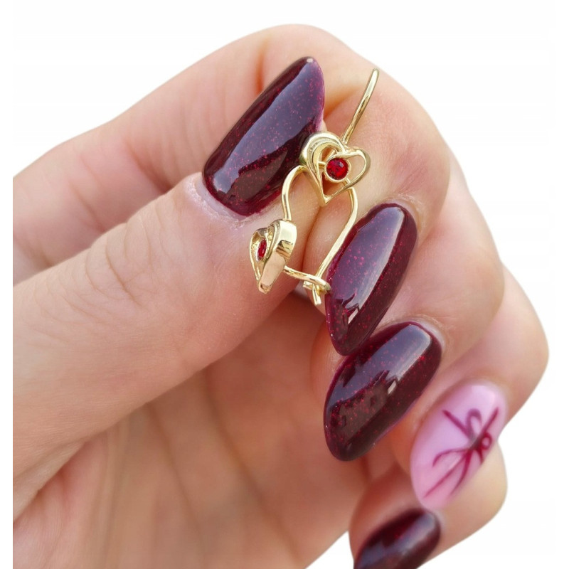 Kolczyki wiszące dla dziewczynki czerwone serce srebro próby 925