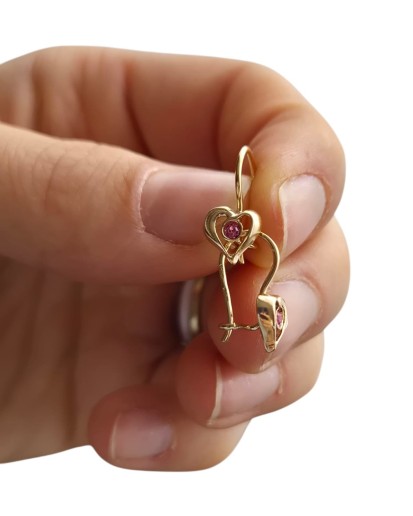 KOLCZYKI DLA DZIEWCZYNKI WISZĄCE RÓŻOWE SERCA SREBRO 925