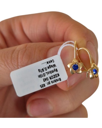 SREBRNE POZŁACANE KOLCZYKI DLA DZIEWCZYNKI WISZĄCE KWIATKI GRANATOWE 925