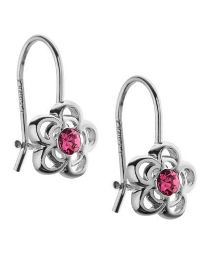 SREBRNE RODOWANE KOLCZYKI DLA DZIEWCZYNKI WISZĄCE KWIATKI RÓŻ 925