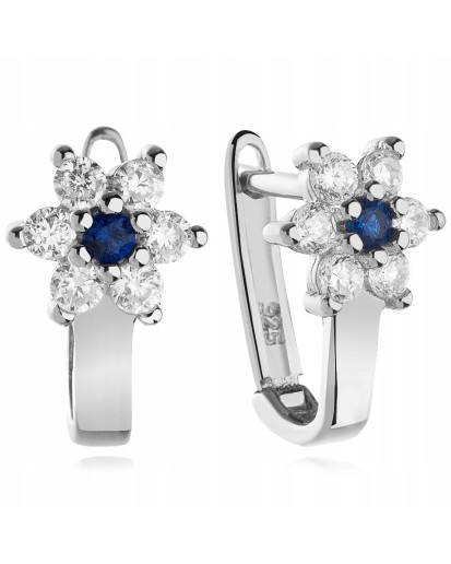 SREBRNE KOLCZYKI DLA DZIECI ANGIELSKIE CYRKONIA GRANATOWE SREBRO 925