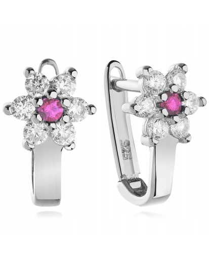 Kolczyki dla dziewczynki wiszące kwiatki różowe róż srebro 925