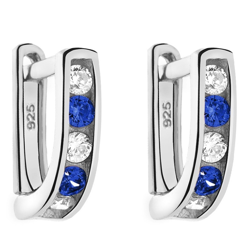 SREBRNE KOLCZYKI DZIECIĘCE GRANATOWE PRZECINKI SREBRO 925