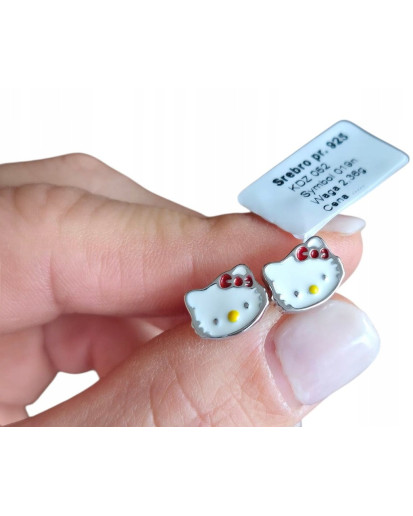 Srebrne kolczyki dziecięce sztyft kotki emaliowane 925