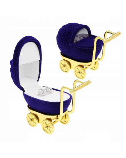 Pudełko welurowe  na kolczyki lub pierścionek wózek granatowe