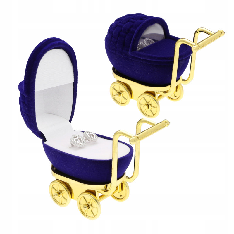 Pudełko welurowe  na kolczyki lub pierścionek wózek granatowe