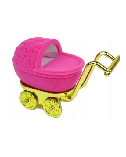 Pudełko welurowe  na kolczyki lub pierścionek wózek różowe