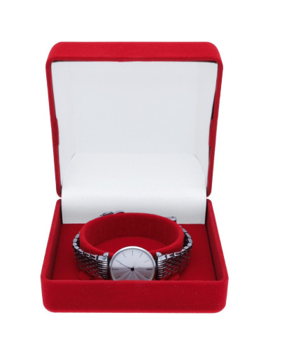 Pudełko welurowe czerwone kwadratowe na zegarek