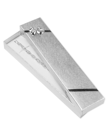 Pudełko kartonowe opakowanie na bransoletkę  srebrne ze srebrną wstążką