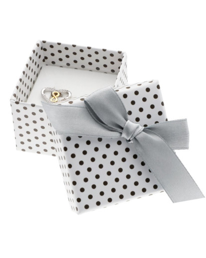 Pudełko prezentowe opakowanie na kolczyki lub pierścionek białe z szarą wstążką