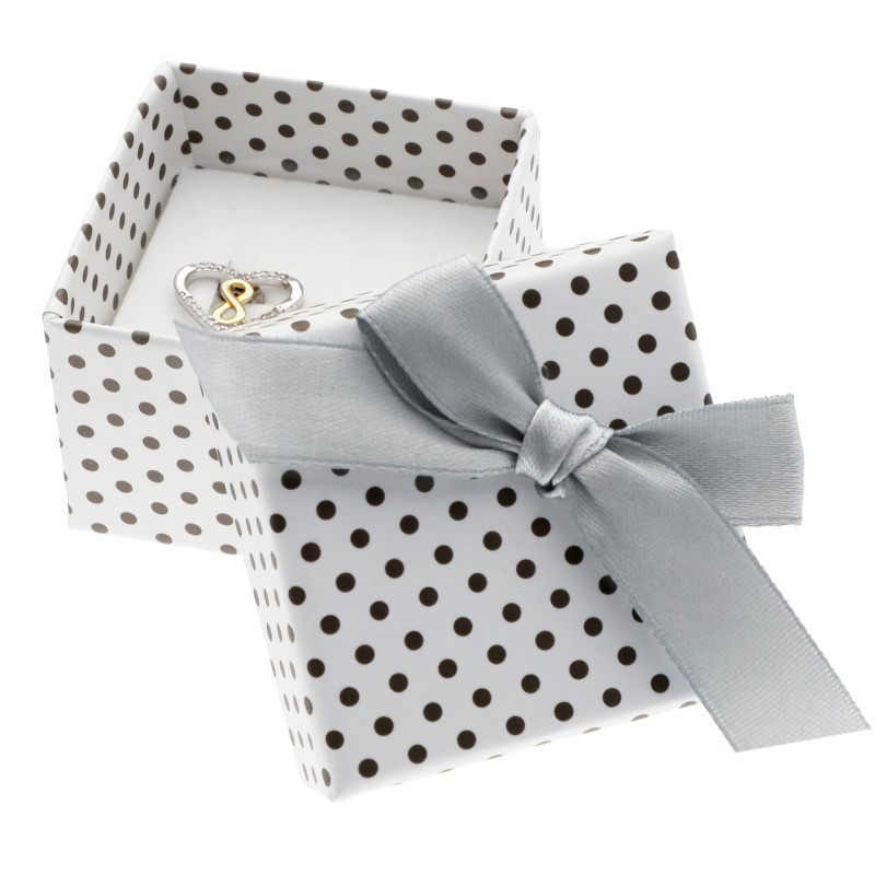 Pudełko prezentowe opakowanie na kolczyki lub pierścionek białe z szarą wstążką