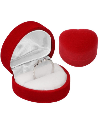 Pudełko welurowe serce na pierścionek z białą wkładką