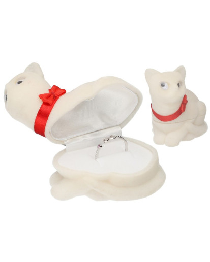 Pudełko welurowe prezentowe na kolczyki lub pierścionek kremowy kot