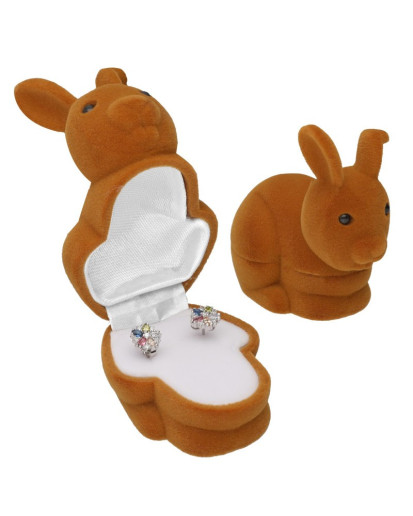 Pudełko welurowe prezentowe na kolczyki lub pierścionek brązowy królik