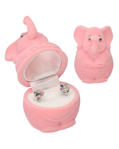 Pudełko welurowe na na kolczyki lub pierścionek różowy słonik