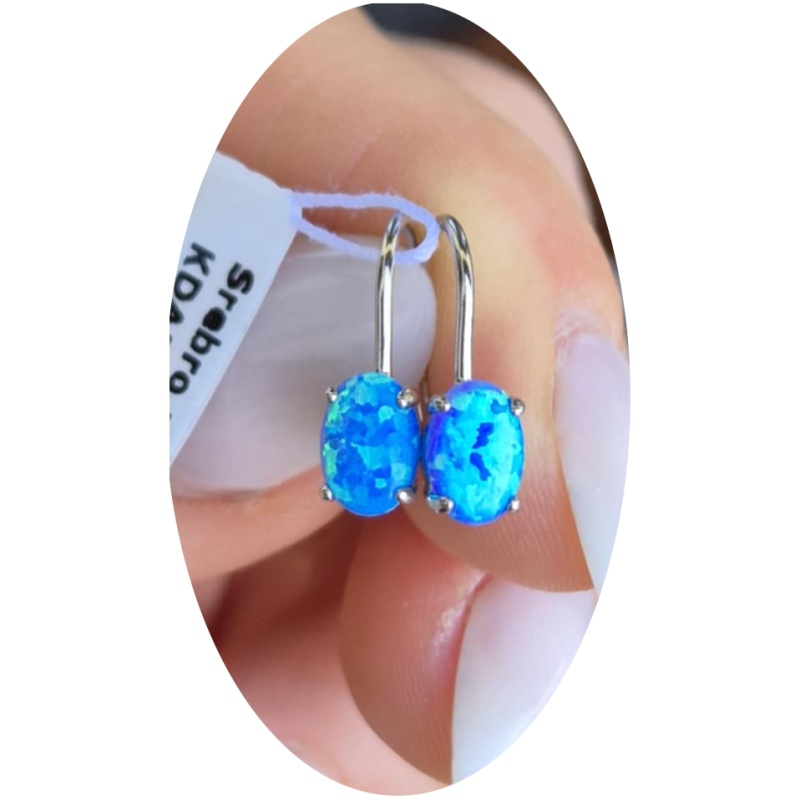 Kolczyki srebrne 925 z niebieskim opalem dla kobiet