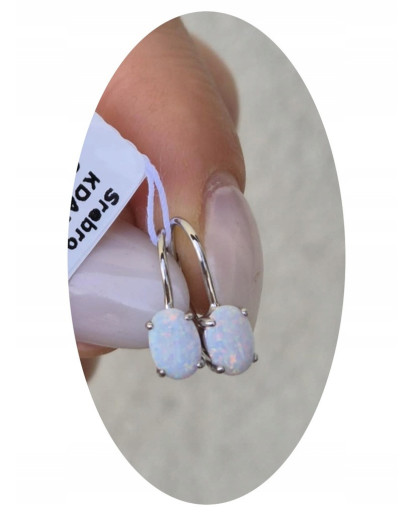 Srebrne kolczyki damskie 925 z białym opalem