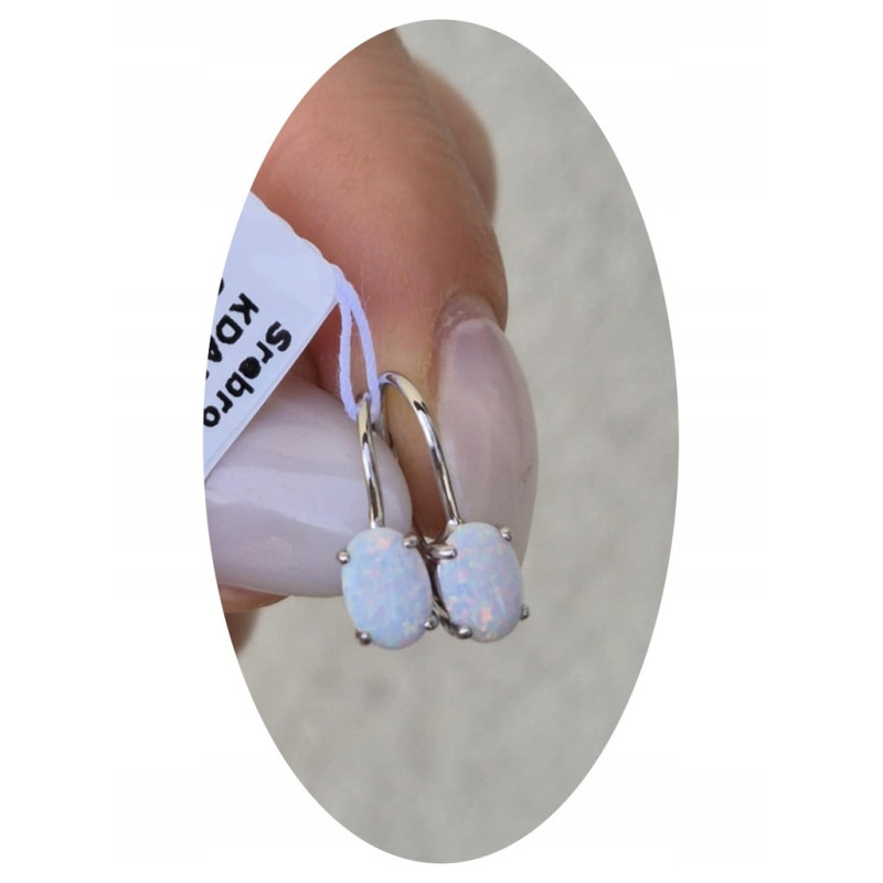 Srebrne kolczyki damskie 925 z białym opalem