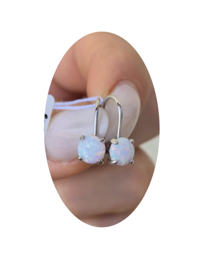 Srebrne kolczyki damskie wiszące z białym opalem próba 925