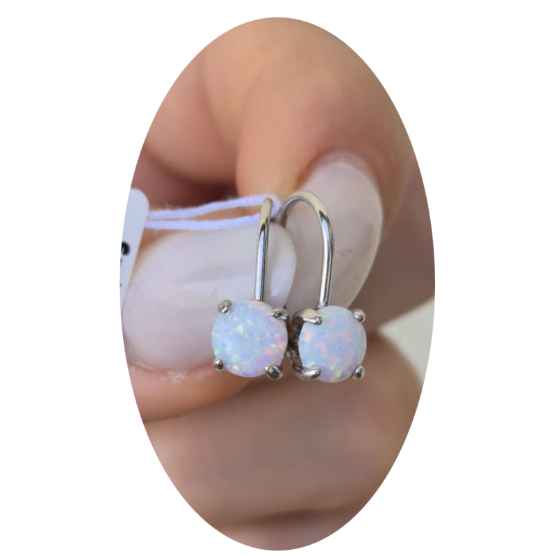 Srebrne kolczyki damskie wiszące z białym opalem próba 925