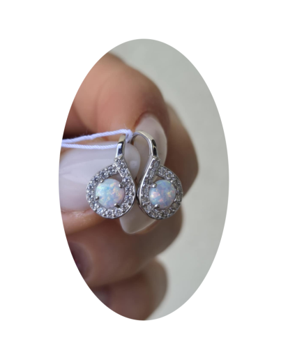 Srebrne kolczyki damskie wiszące z białym opalem srebro próby 925