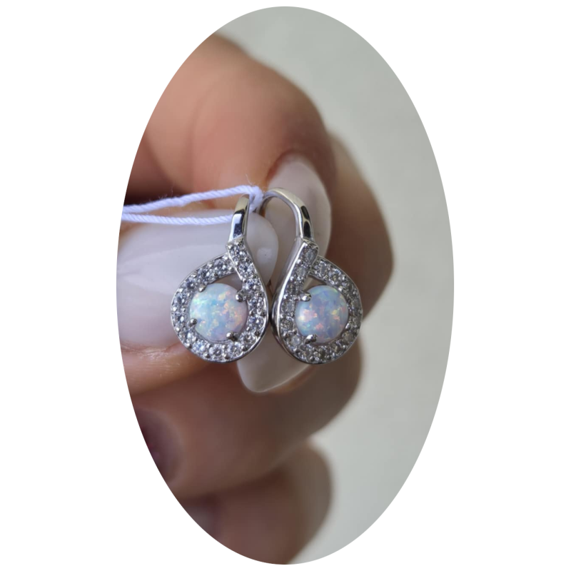 Srebrne kolczyki damskie wiszące z białym opalem srebro próby 925