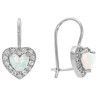 Srebrne rodowane kolczyki damskie wiszące serduszka z białym opalem – srebro 925