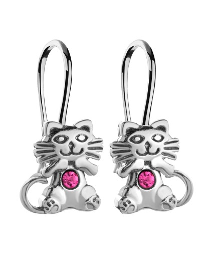 SREBRNE KOLCZYKI DZIECIĘCE WISZĄCE KOTY KOTKI PRÓBA 925