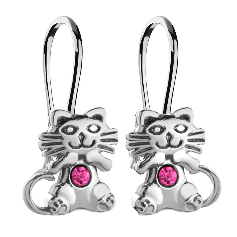 SREBRNE KOLCZYKI DZIECIĘCE WISZĄCE KOTY KOTKI PRÓBA 925