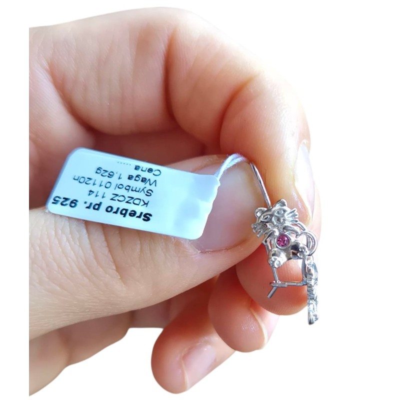 SREBRNE KOLCZYKI DZIECIĘCE WISZĄCE KOTY KOTKI PRÓBA 925