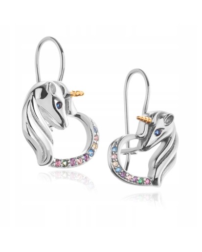 SREBNRE KOLCZYKI DLA DZIEWCZYNKI JEDNOROŻCE WISZĄCE PRÓBA 925