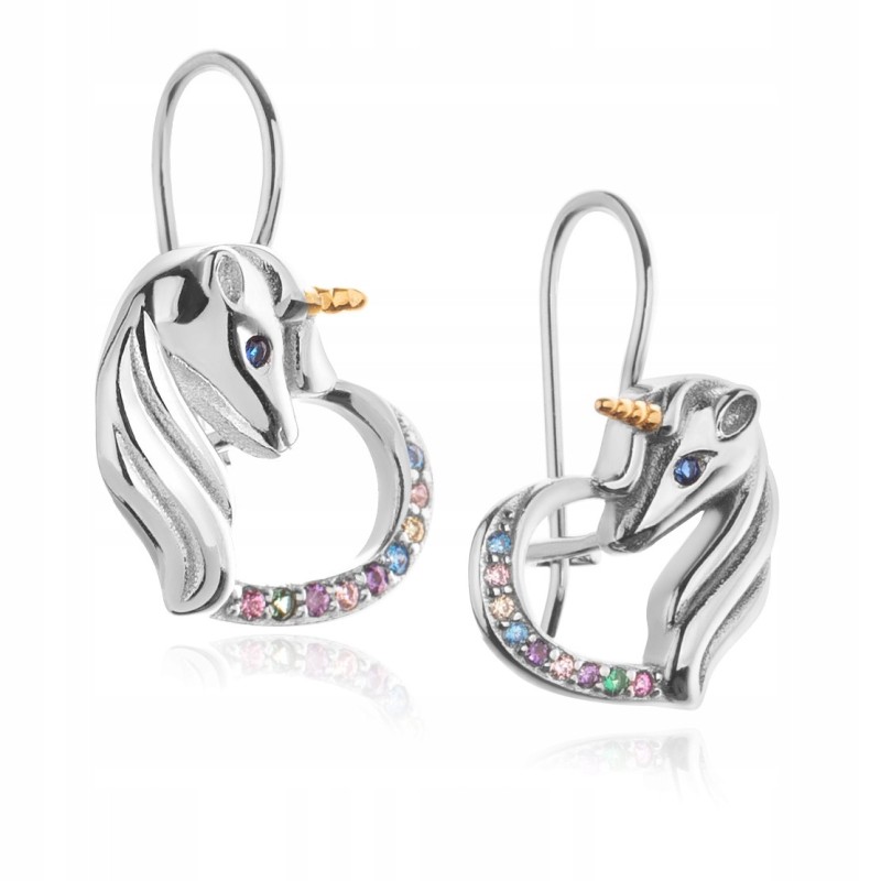 SREBNRE KOLCZYKI DLA DZIEWCZYNKI JEDNOROŻCE WISZĄCE PRÓBA 925