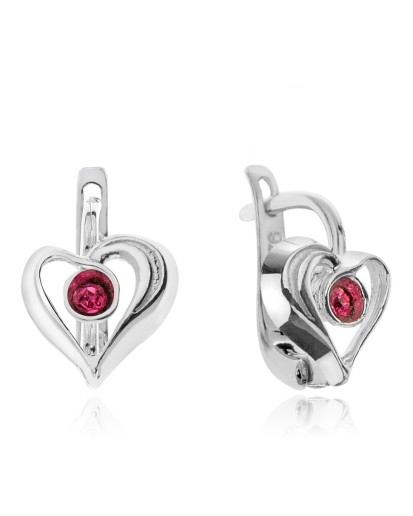 Kolczyki dla dziewczynki serca różowa cyrkonia srebro 925