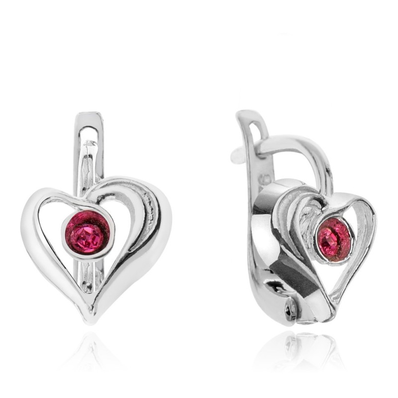 Kolczyki dla dziewczynki serca różowa cyrkonia srebro 925